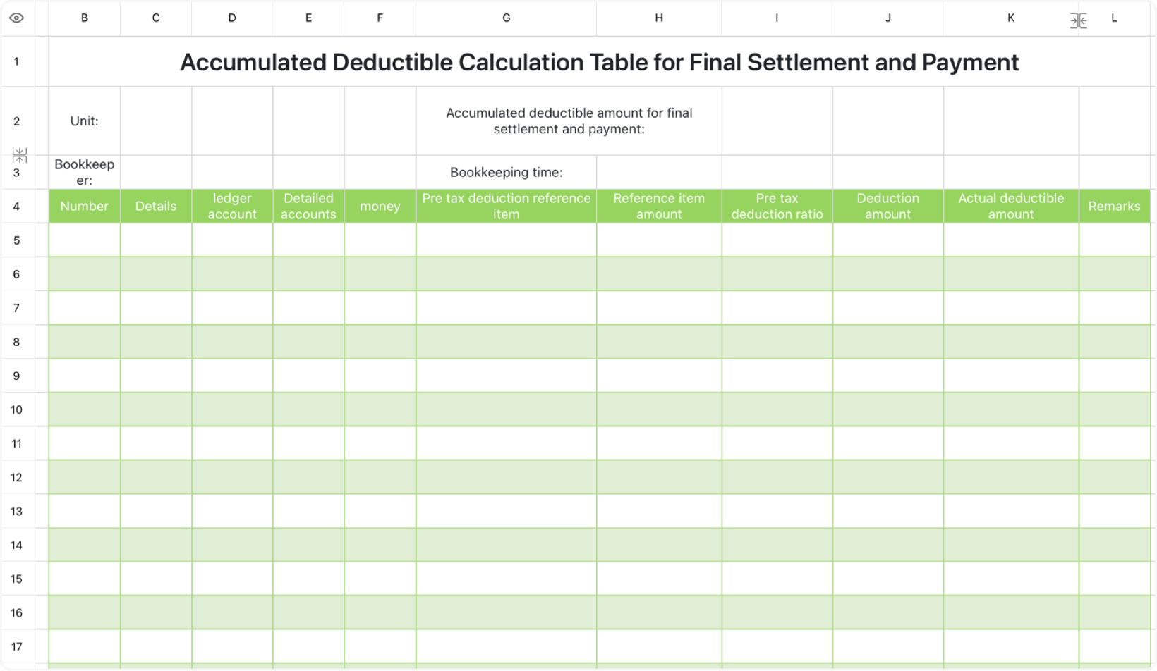 Deduction calculation table 1